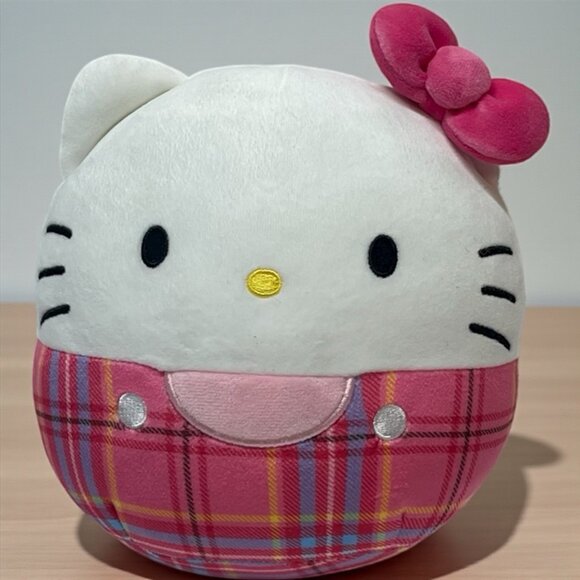 Hello Kitty Sanrio Pink Plaid Plush Kellytoy  Squishmallow Stuffed Animal Bow - Picture 1 of 7